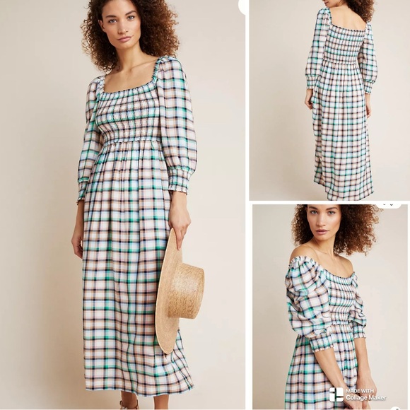 NWOT Anthropologie Maeve Cerie Plaid Smocked Maxi Dress - Picture 1 of 11